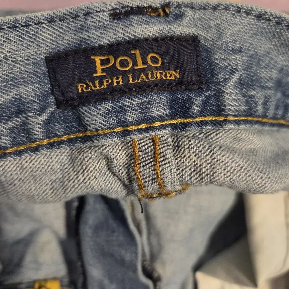 Polo Ralph Lauren Mens Varick Slim Straight Distressed Embroidered Patched Jeans